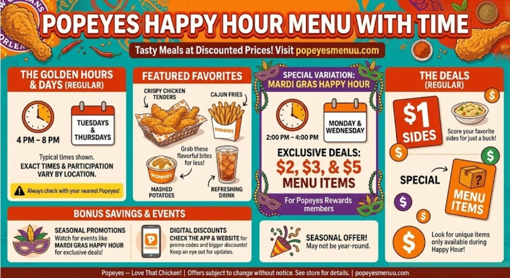 Popeyes Happy Hour menu with time